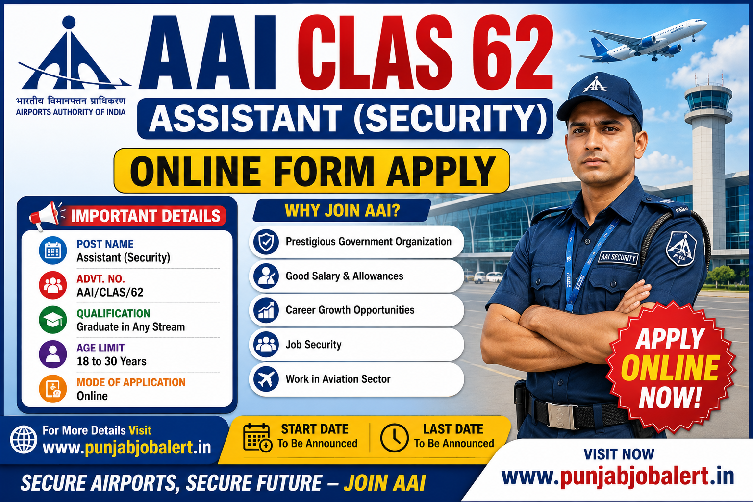 AAI CLAS 62 Assistant (Security) Online Form - PunjabJobAlert.com